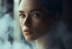 Cinematic portrait of a beautiful young adult woman in volumetric fog with soft light beams